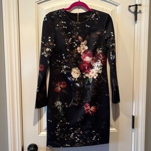 Fairygoth dark romantic form fitting floral scuba long sleeve Whimsigoth dress 6